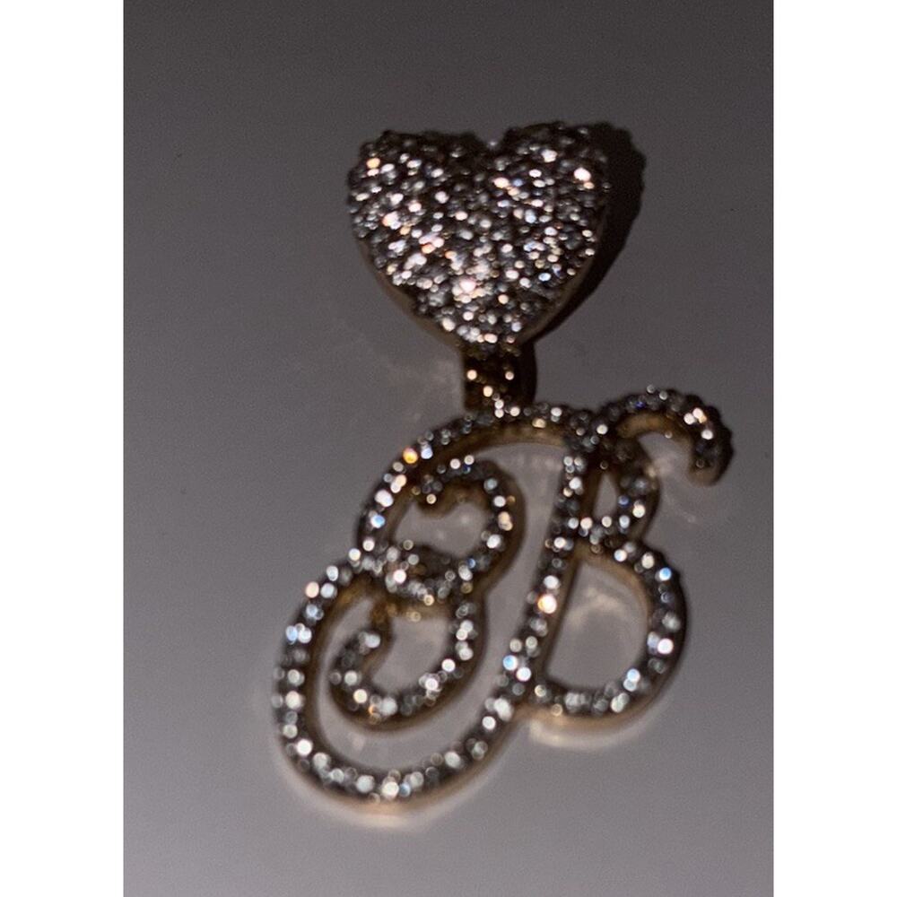 Costume Jewelry Initial B With Heart Large Pendant Gold Tone Faux Diamonds